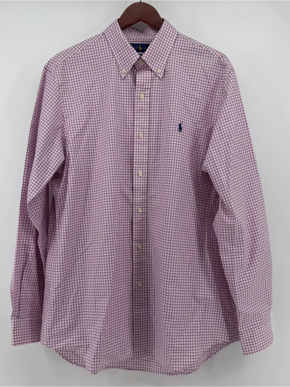 Polo Ralph Lauren Large Shirt Mens Pink Blue Check Plaid Long Sleeve Button Down